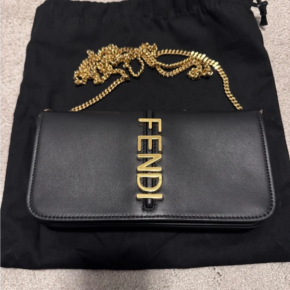Fendi Black Wallet with Gold Chain - Picture 5 of 12